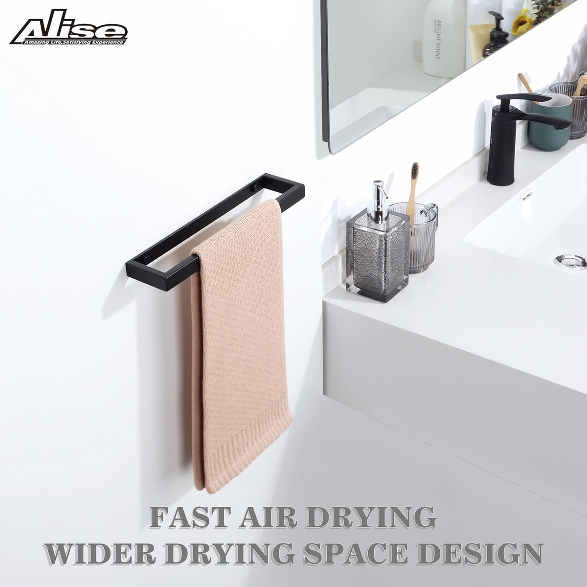 Alise Bath Towel Bars,12 Inch Towel Holder Towel Racks for Bathroom and Lavatory,SUS304 Stainless Steel Hand Towel Hanger Towel Rail Wall Mount,Matte Black GJF030-B
