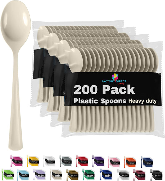 Ivory Plastic Spoons 200 Pcs Ivory Spoons Disposable Utensils Heavy Duty Plastic Cutlery Set Disposable Cutlery Sets Flatware Sets Silverware Set Party Supplies & Party Tableware Party Solids