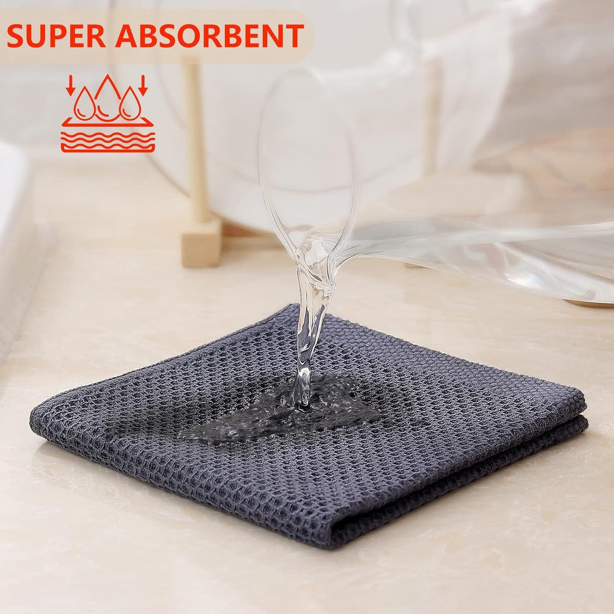 Kitinjoy 100% Cotton Kitchen Dish Cloths, 8 Pack Waffle Weave Ultra Soft Absorbent Dish Towels for Drying Dishes Quick Drying Kitchen Towels Dish Rags, 12 X 12Inch, Dark Grey