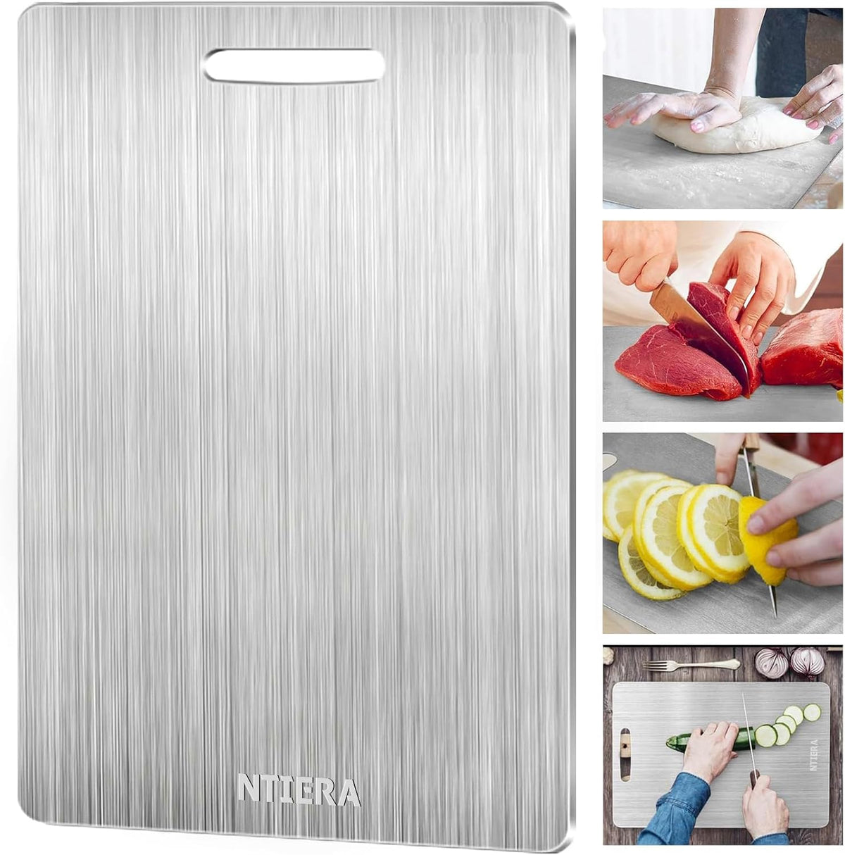 New Titanium Cutting Board-Stainless Steel Cutting Boards for kitchen,Double-Sided Food Grade Non Toxic Cutting Board,Chopping Boards Necessities for Home Outdoor Camping Meal Prep,Easy to Clean （L）