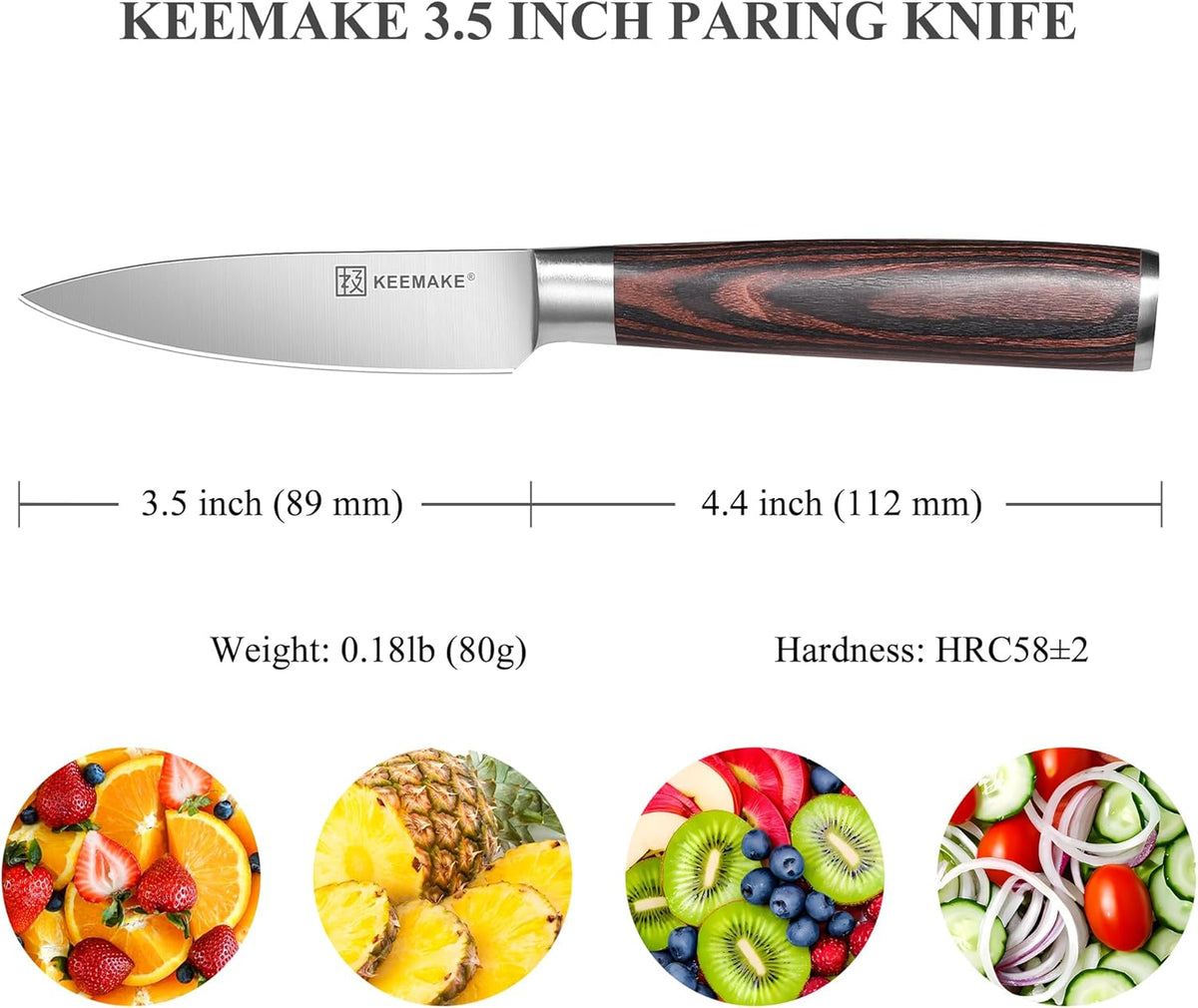 KEEMAKE 3.5 inch Paring Knife 3.5 Inch, Fruit Knife German High Carbon Stainless Steel Blade, Pakkawood Handle Small Kitchen Knife with Gift Box