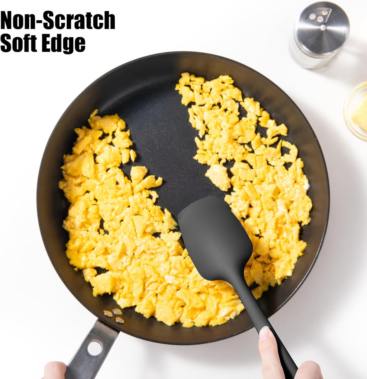 4-Piece Silicone Spatula Scrapers: Doosu 600°F Heat Resistant Food Grade Kitchen BPA Free Rubber Baking Cooking Tool Nonstick Utensil Set for Mixing, Scraping, Folding, Stirring, Serving (Black)