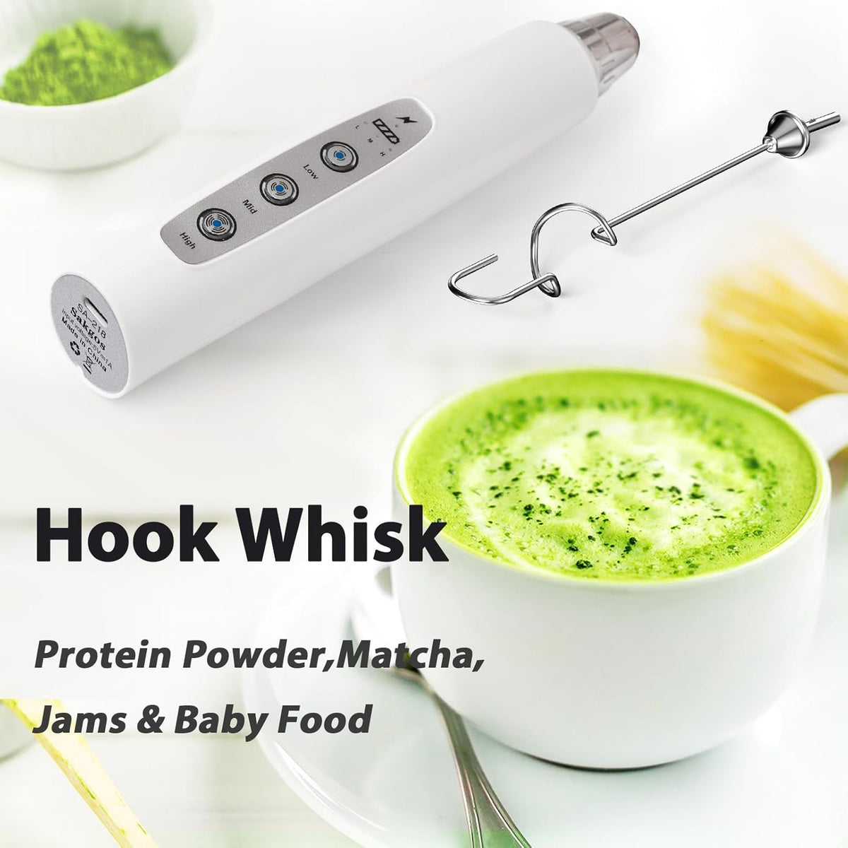 Milk Frother Rechargeable Handheld-Electric Whisk 3 Speed Adjustable, Coffee Frother Wand with 3 Stainless Whisks, Electric Foam Maker, Drink Mixer Blender for Latte Cappuccino Matcha Egg