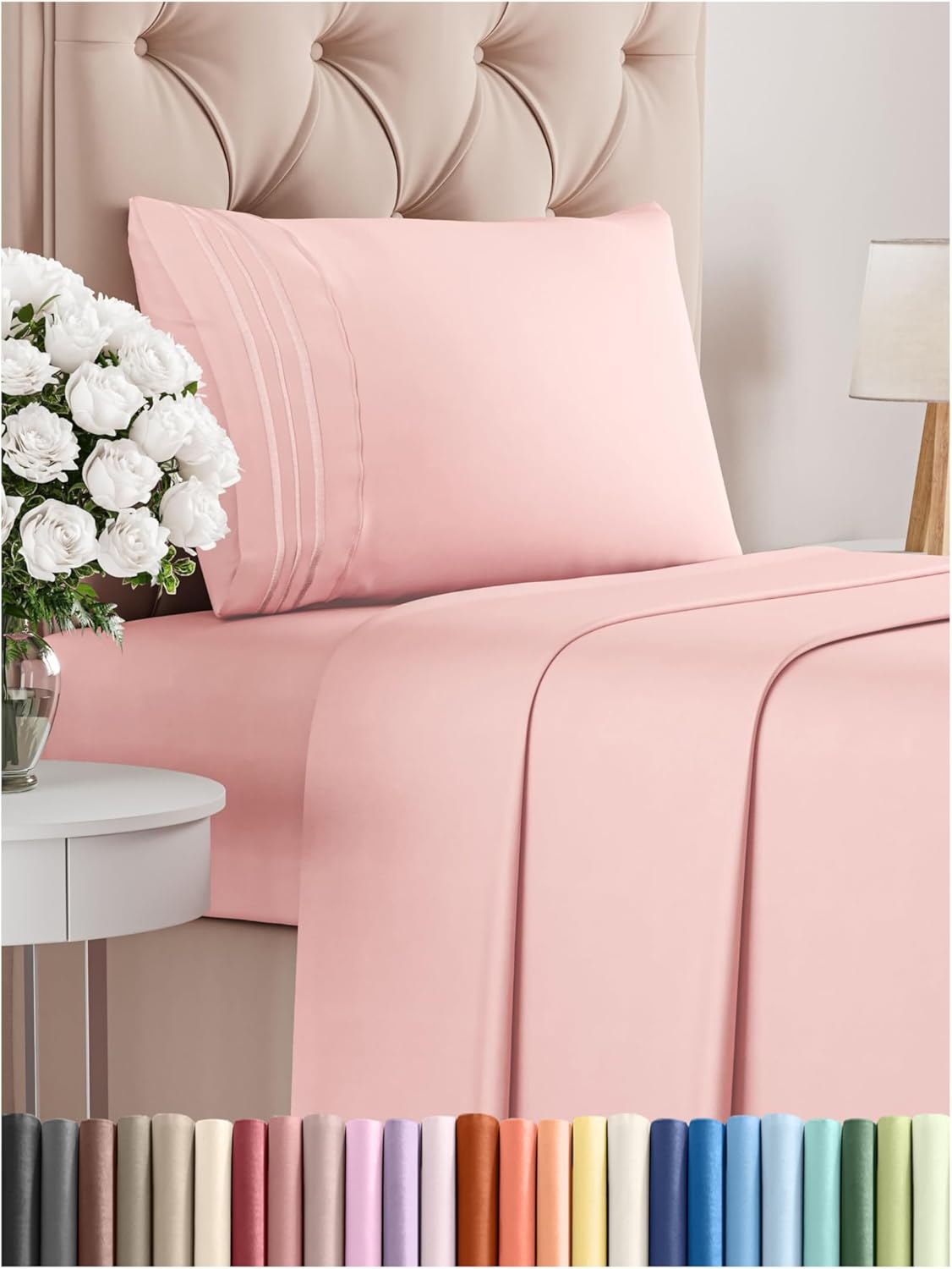 Twin Size 3 Piece Sheet Set - Comfy Breathable & Cooling Bed Sheets Set - Hotel Luxury Bedding for Women, Men, Kids, Teens, Boys & Girls - Deep Pockets, Ultra-Soft, Wrinkle Free - Oeko-Tex - Baby Pink