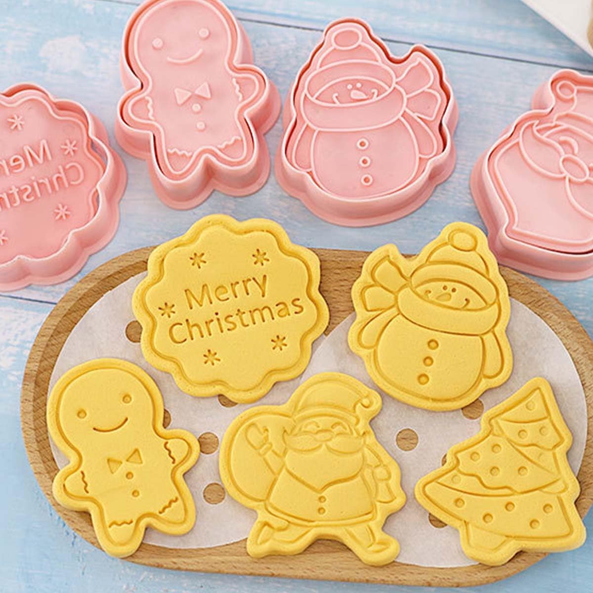 8 Piece Christmas Cookie Cutters, 3d Raised Design Gingerbread Cookie Stamps, Cookie Cutter Set suitable for Frosting Decoration, Mini Pie Molds, Apple Pie Pastry Biscuit Cutter (Christmas-C)