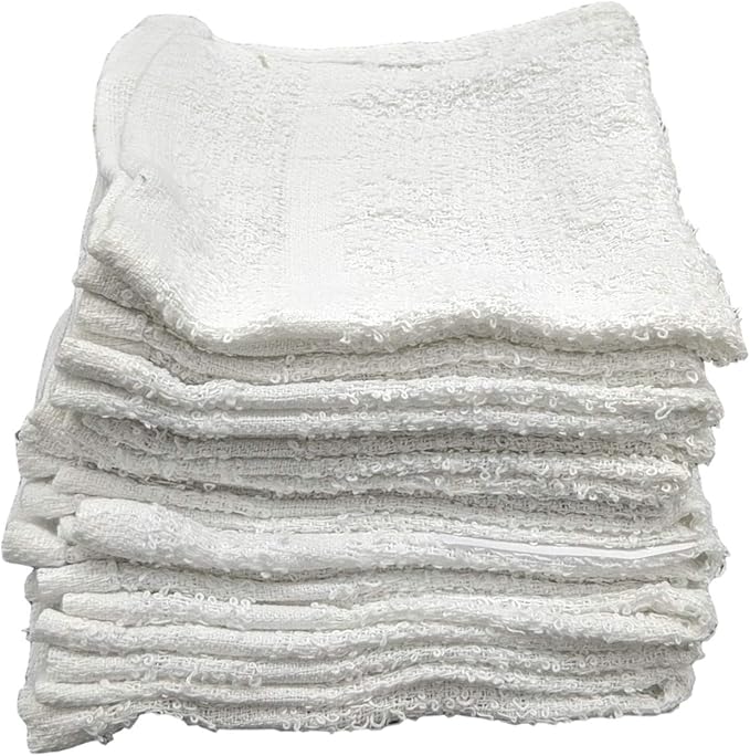 12 Inch x 12 Inch White Cotton Value Washcloths - Reusable Lt Weight Thin Cloth Rags - Bath/Exfoliating/Kitchen/Garage - 3/4 Lb per Dozen - Set of 120