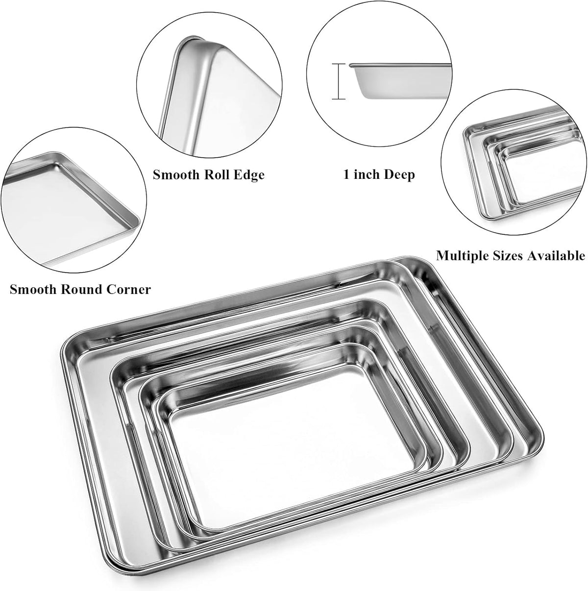 Baking Sheet with Rack Set, Yododo Set of 4 (2 Sheets + 2 Racks), Stainless Steel Cookie Sheet Baking Pan Tray with Cooling Rack, Non Toxic & Heavy Duty & Easy Clean - Size of 12 inch
