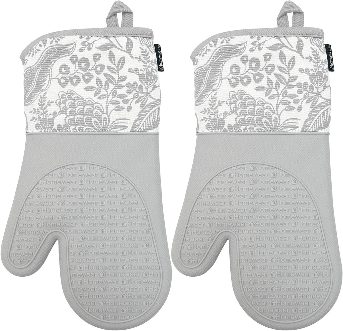Delaney Silicone Oven Mitts Set - Extra Long, Heat Resistant Kitchen Gloves, Non-Slip Holders for BBQ, Baking, Cooking Essentials, Grey Toile, Kitchen Decor, Oven Gloves, New Home Gifts