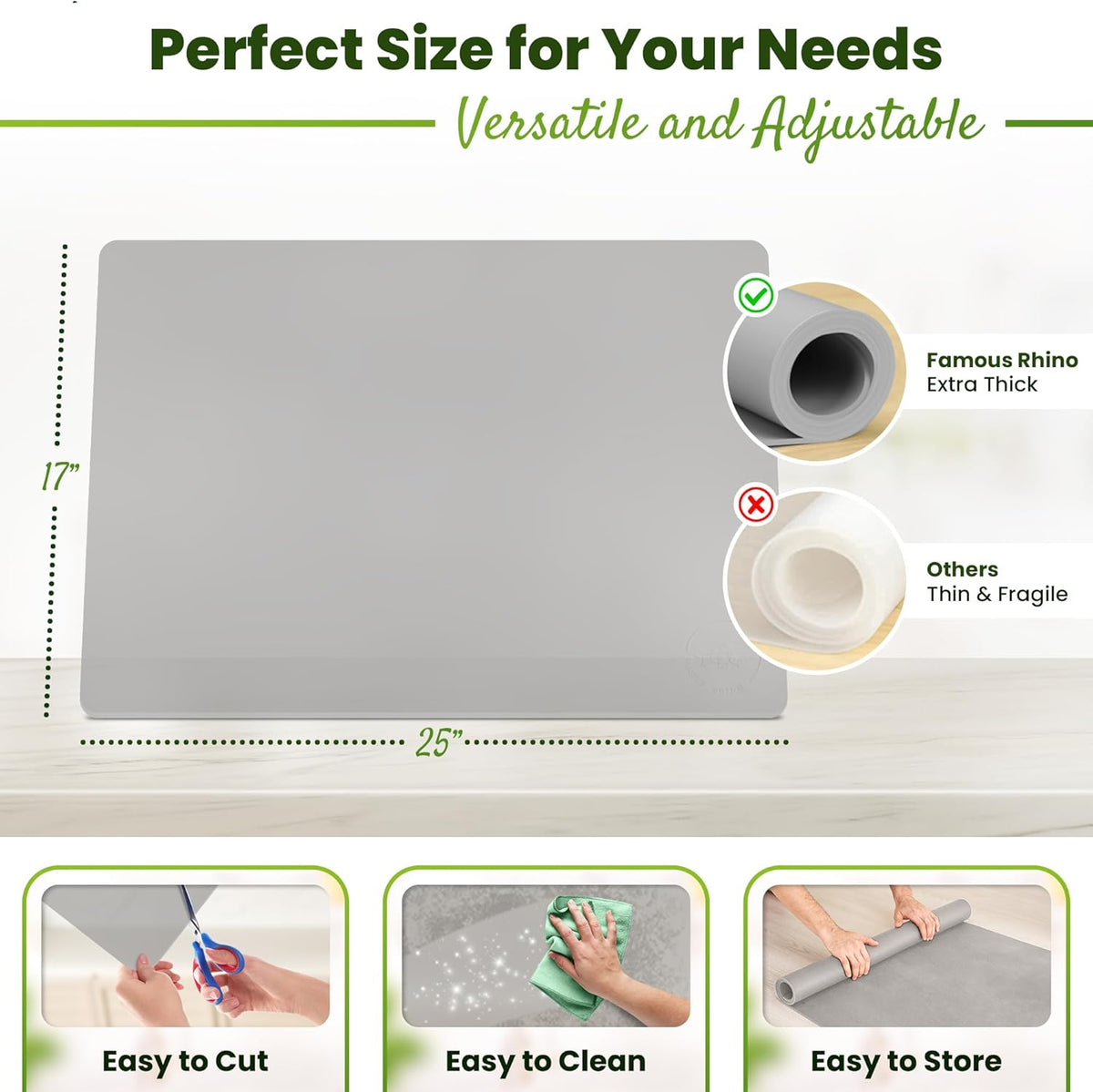 Premium Silicone Mat 25" x 17" Cooking Mat Thick Heat Resistant, Kitchen Counter Mat - Coffee Machine, Glass Top Stove Cover Countertop Protector for Air Fryer, Baking mat (Semi-Translucent)