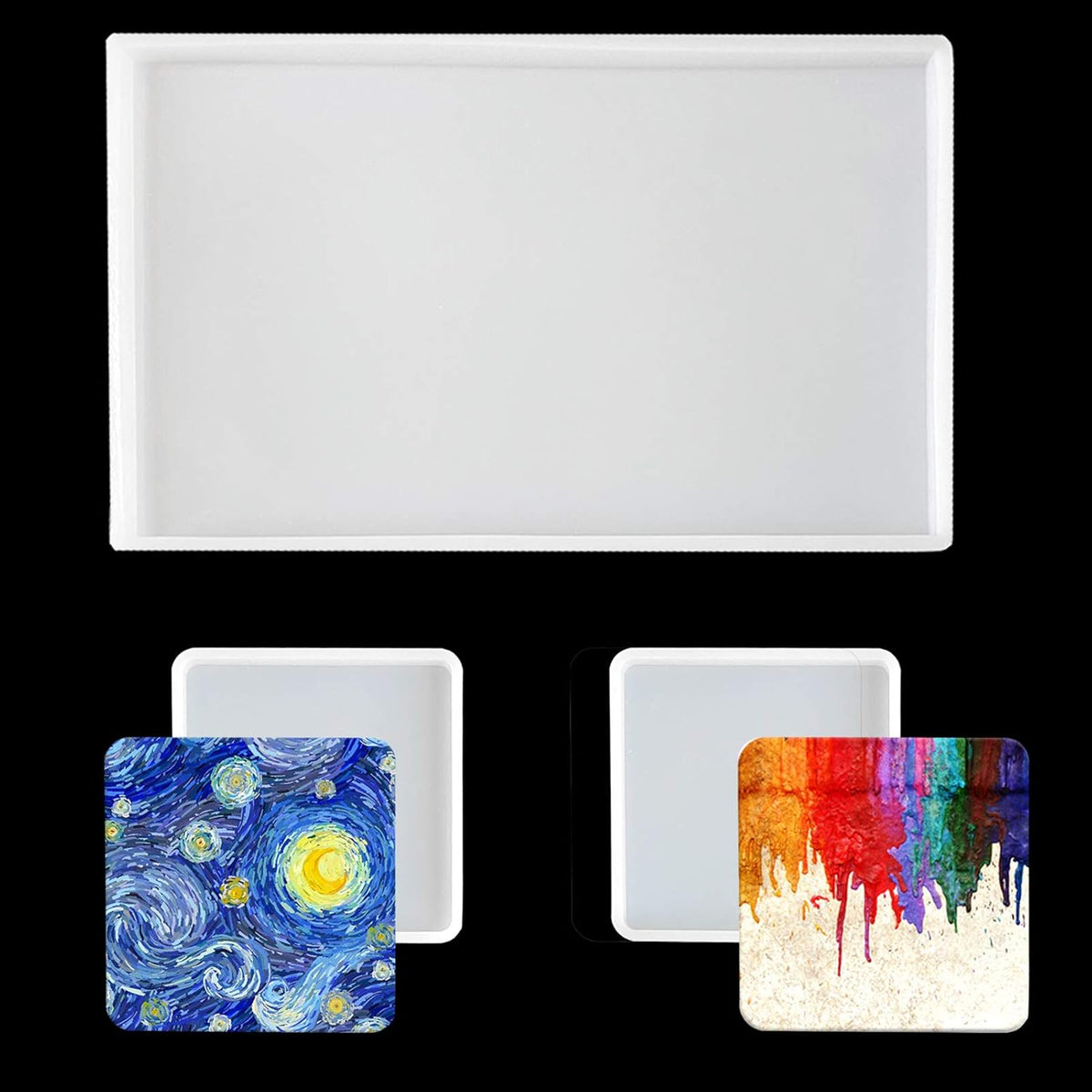 Large Silicone Resin Tray Molds,3PCS Agate Geode Coaster Resin Molds,Include Square,Rectangle Mold,Silicone Mold for Making Coaster,Trays,Cup Mats,Home Decoration