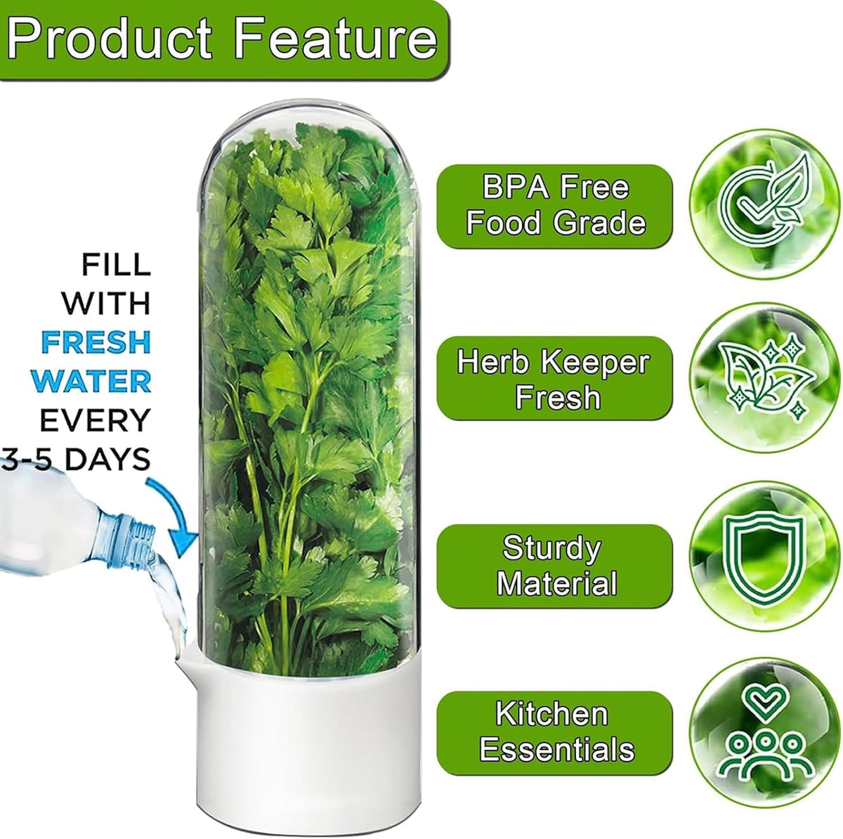 Herb Saver for Refrigerator, Herb Saver Pod Cilantro Containers for Refrigerator, Fresh Herb Keeper for Cilantro, Parsley, Asparagus, Mint, Keeps Greens Vegetables for 2-3 Weeks (Herb Keeper 3Pack)