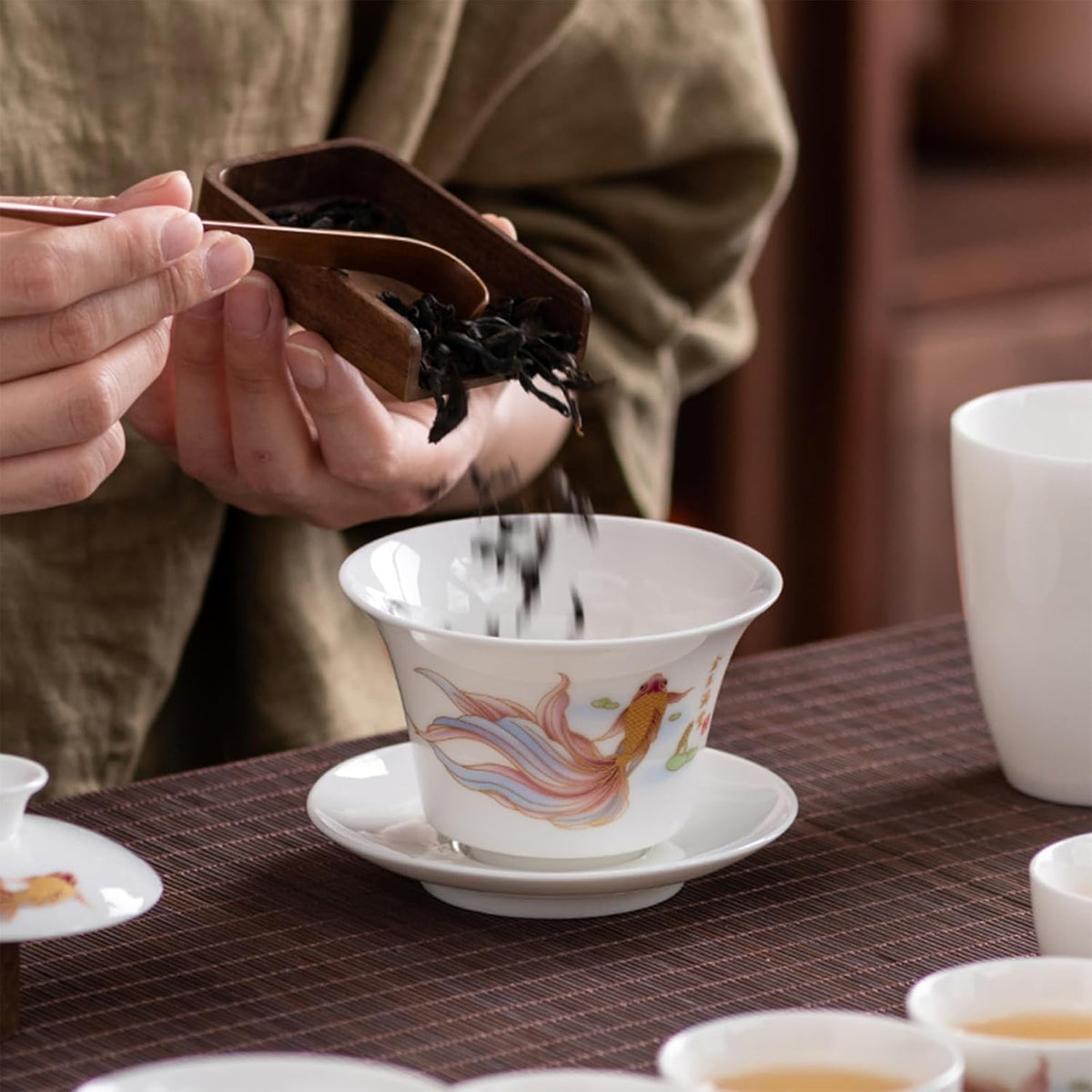 ICHAG Chinese Tea Set, Gongfu Tea Sets for Adults, China Gaiwan Teaset, 14-Piece Yangzhi Jade (茶具) Porcelain Set with Tea Pet, Portable Travel Teaset for Home, Outdoor, Office Gifts (White)