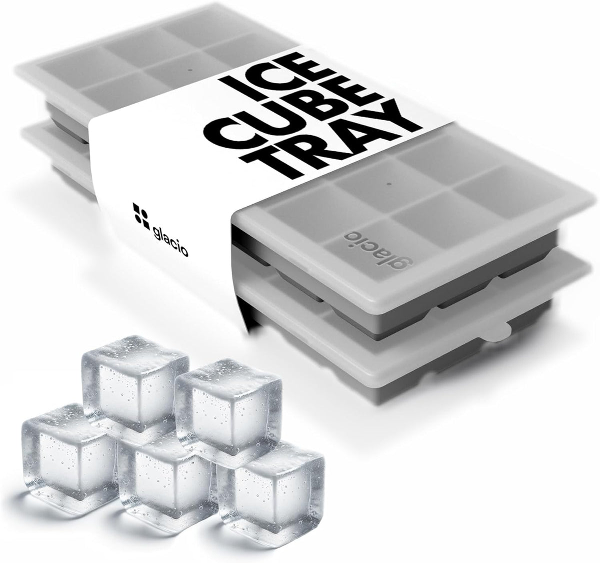 glacio Ice Cube Tray – Small Silicone Molds with Lids, BPA-Free and Flexible for Cocktails and Beverages – Set of 2