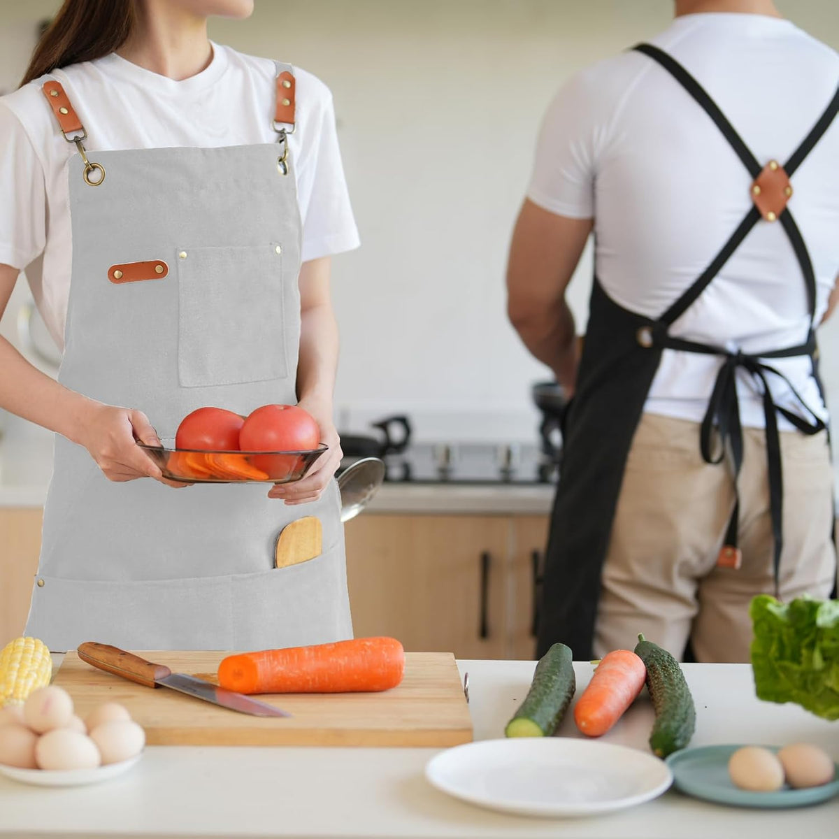 Canvas Aprons for Men Chef Apron, Work Apron with Large Pockets - 16oz Heavy Duty Cross Back, BBQ, Cooking