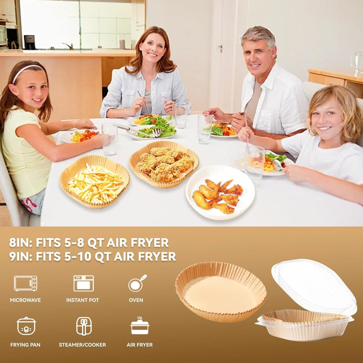 125Pcs 9 inch Round Disposable Air Fryer Parchment Liners-Non-Stick Parchment Sheets for Air Fryer Basket Microwave – Oil-proof, Water-proof, Effortless Cleanup for Baking