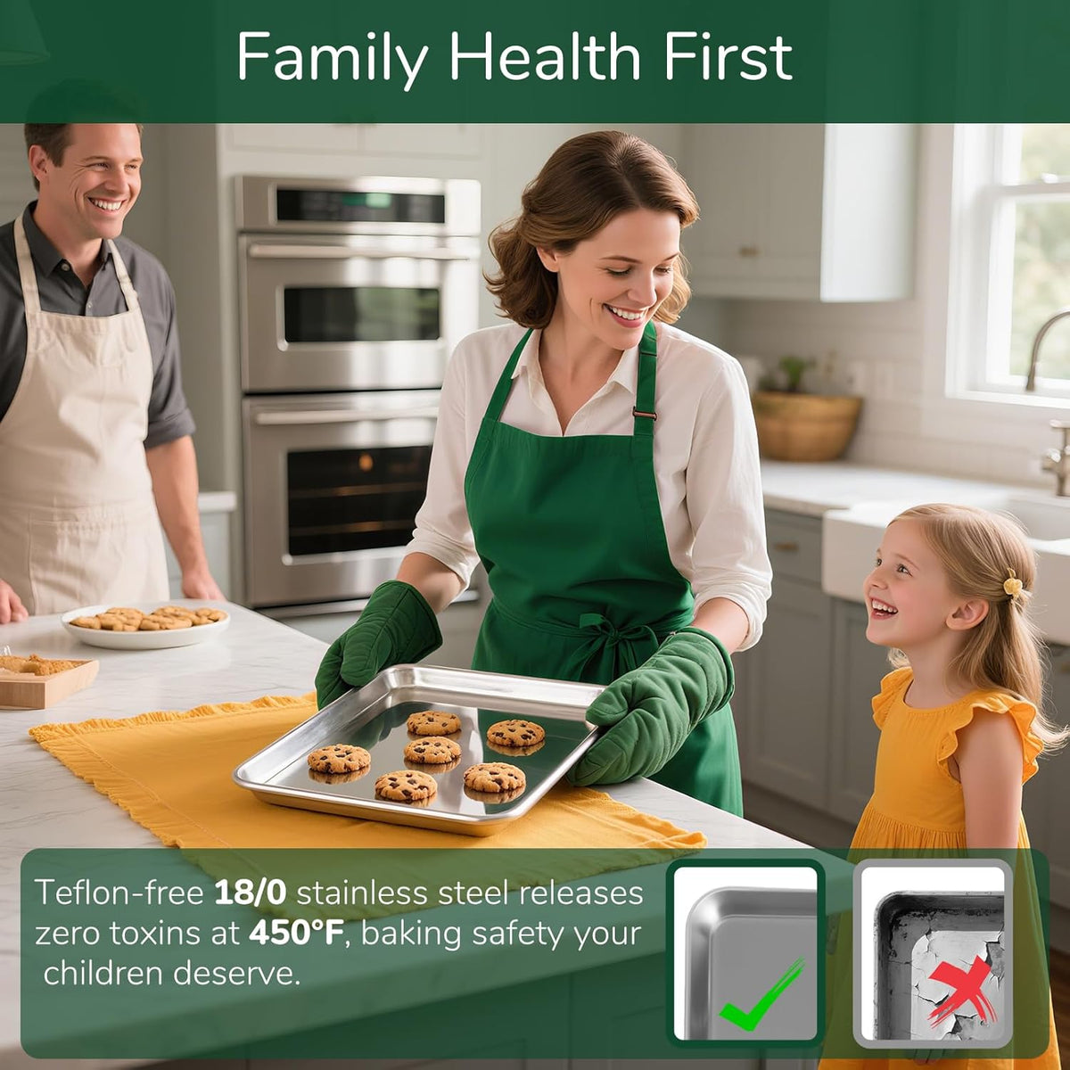 18/0 Stainless Steel Baking Sheet with Cooling Rack, Oven-Safe Non-Toxic Cookie Sheets for Baking, Set of 6, Coating Free & Rust Resistant for Healthy Family Baking, Easy to Clean, Heavy-Duty