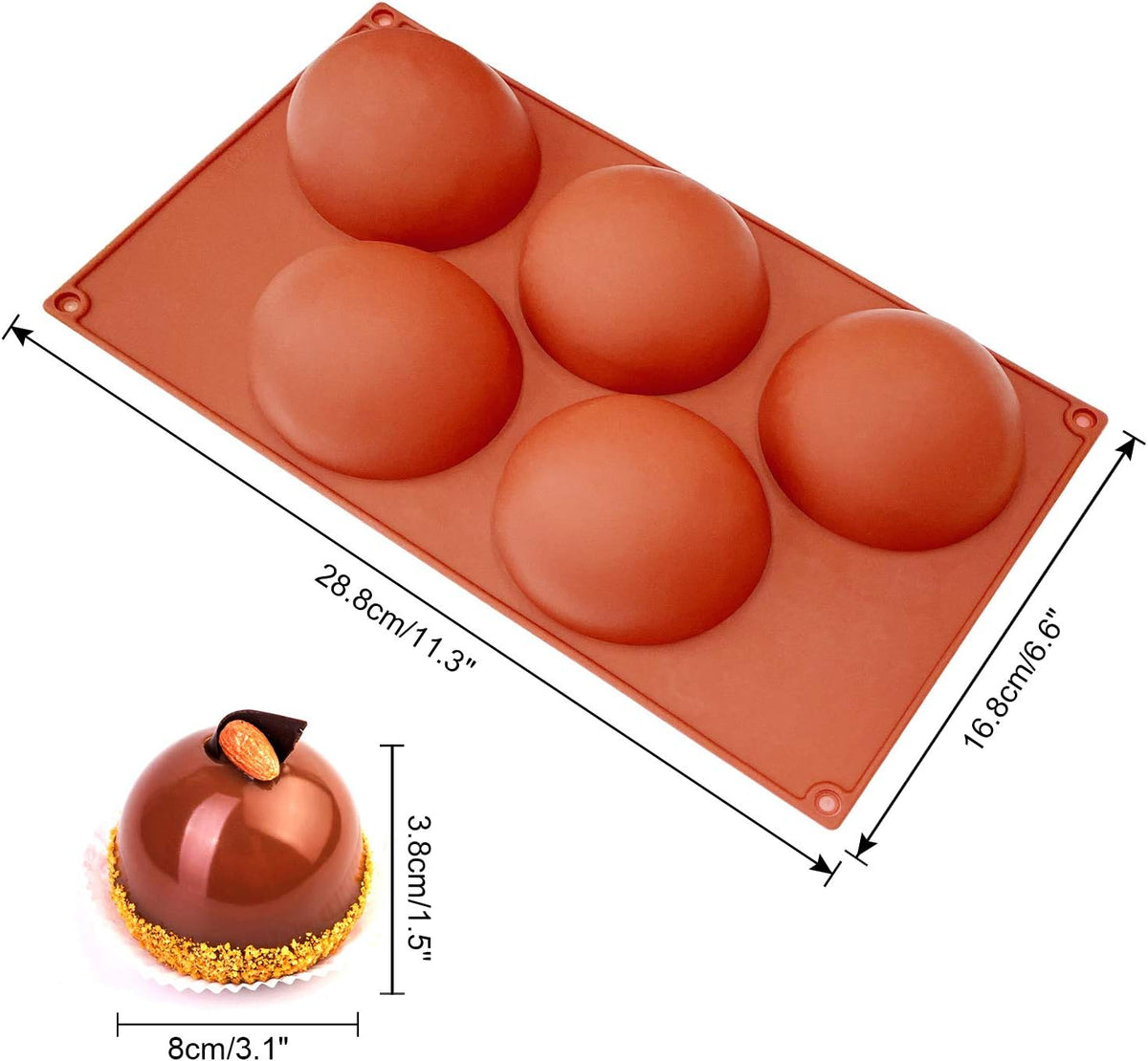 Extra Large 5-Cavity Semi Sphere Silicone Mold, 2 Packs Half Sphere Silicone Baking Molds for Making Chocolate, Cake, Jelly, Dome Mousse