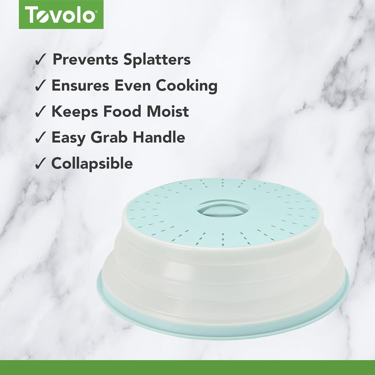 Tovolo Microwave Splatter Cover for Food, Large (Blue Haze) - Collapsible & Vented Silicone Splatter Guard Lid - Microwave Plate & Dish Cover with Handle - BPA-Free Kitchen Gadget for Meal Prep