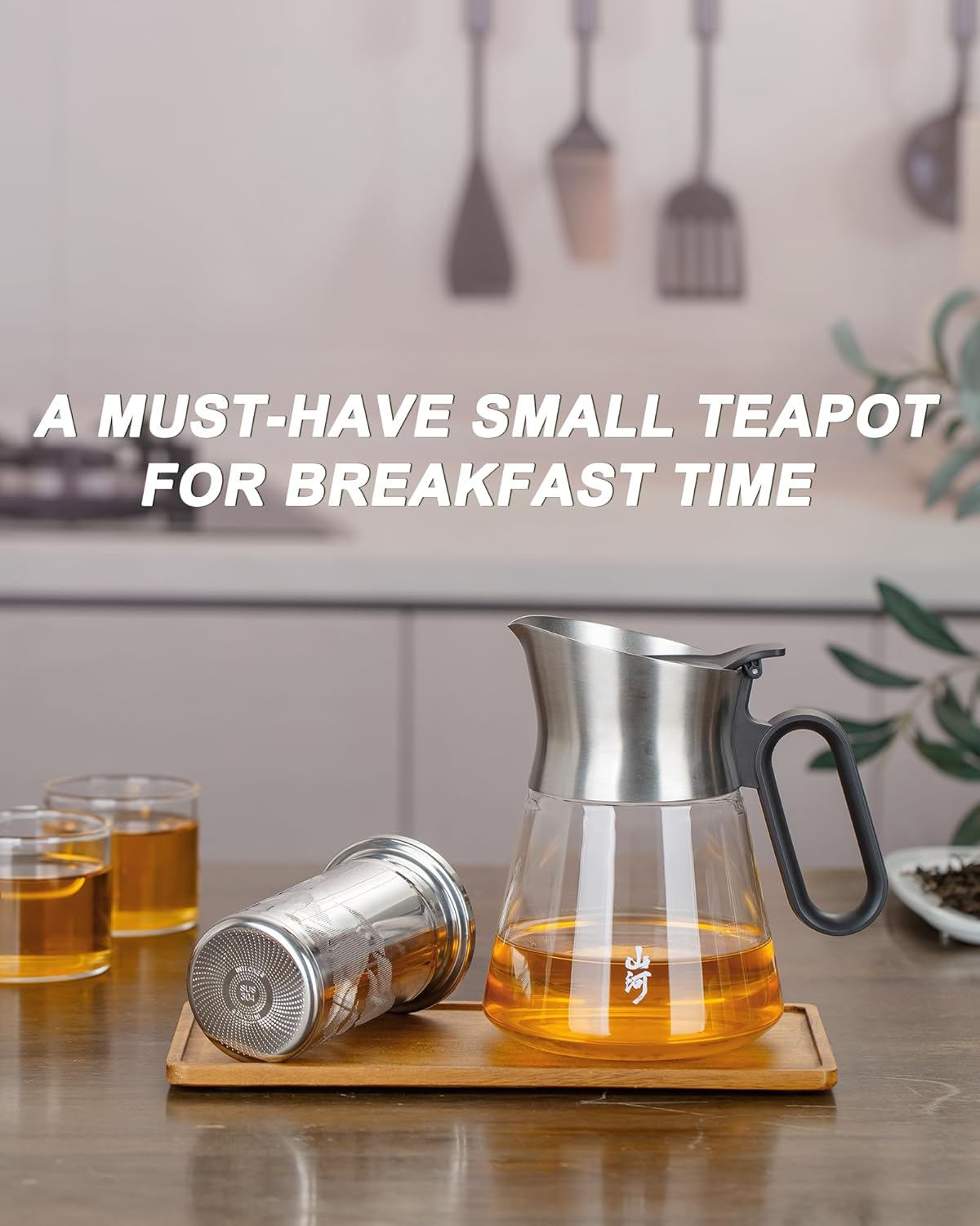 ZENS Design Glass Teapot with Infuser with 2 Cups, 23oz Small Loose Leaf Steeper Pot with Stainless Steel Spout for Hot Tea Diffusers, Oval Handle Clear Tea Infusers Pot for Tea Lovers Gifts
