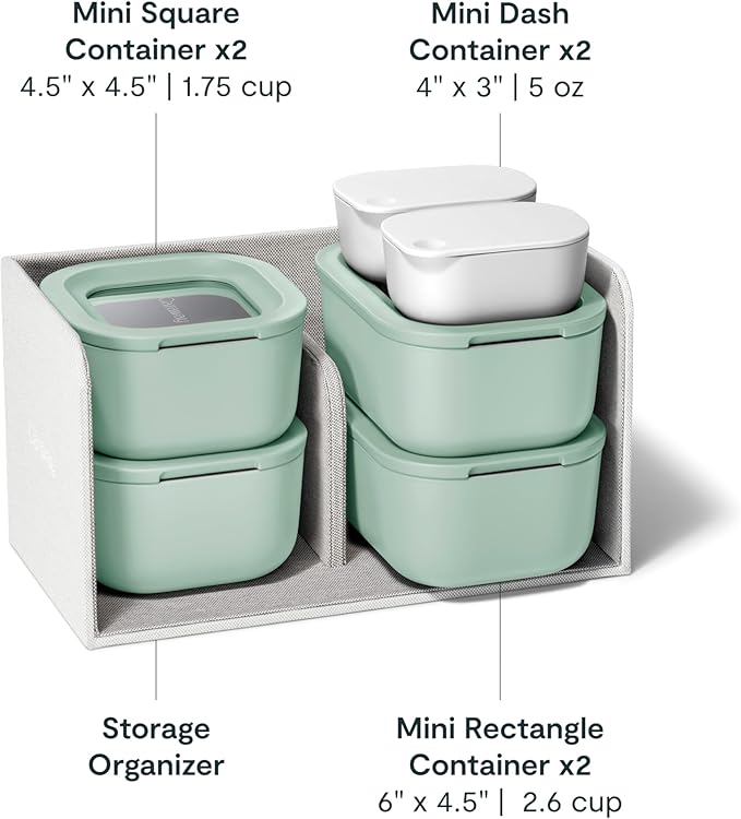 Caraway Mini Food Storage 11pc Set - Glass Storage Containers for Food - Non-Toxic Ceramic-Coated Glass - Air Release Technology - Compact & Stackable Design - Mist