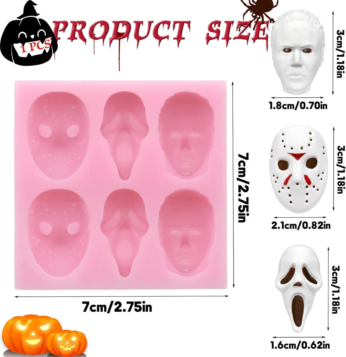 Halloween Silicone Molds for Chocolate,6 Cavities Halloween Large Scary Movie Characters Heads Chocolate Molds, Funny Horror 3D Halloween Chocolate Candy Molds for Soap Pudding Jelly Making