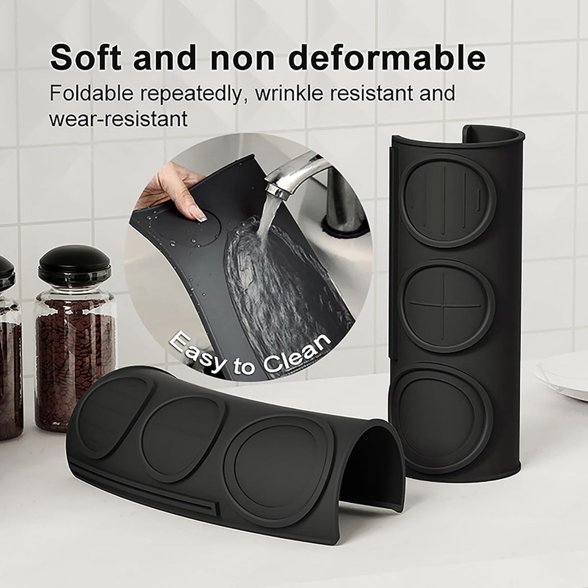 Espresso Tamping Mat 9.8x7.8 Inch, Food Grade Silicone Barista Station for 51/54/58mm Tamper, Anti-Slip Heat Resistant Waterproof, Home and Café Use, Black