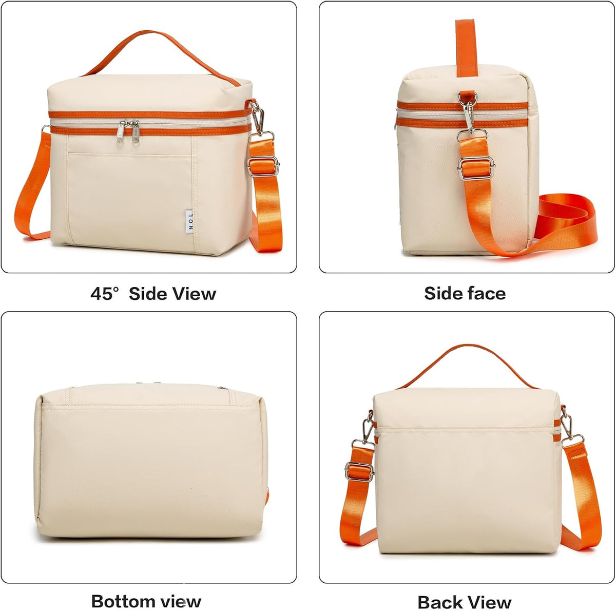 NOL Insulated Lunch Bags for Women Cooler Bag Lightweight Nylon Waterproof Lunch Box For Work (Medium(normal), Cream/orange)