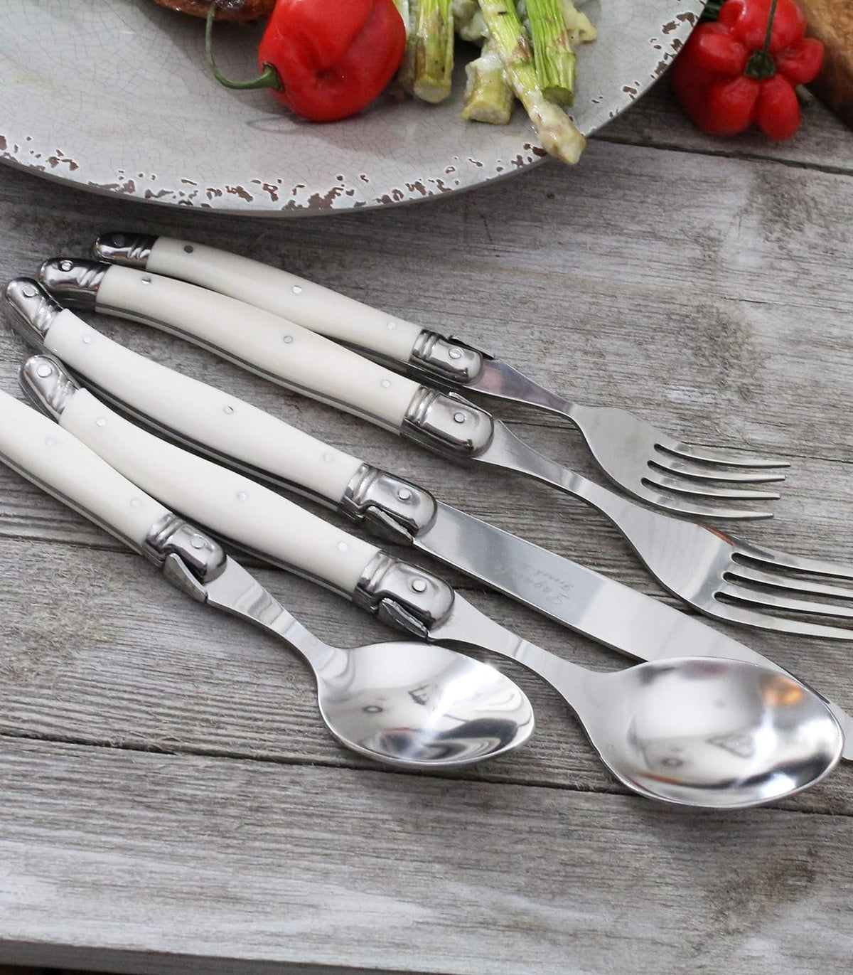 French Home Laguiole 20 Piece Flatware Set – Stainless Steel Flatware Set for 4 – Luxurious Ivory-Colored Utensil Set with Knives, Spoons and Forks