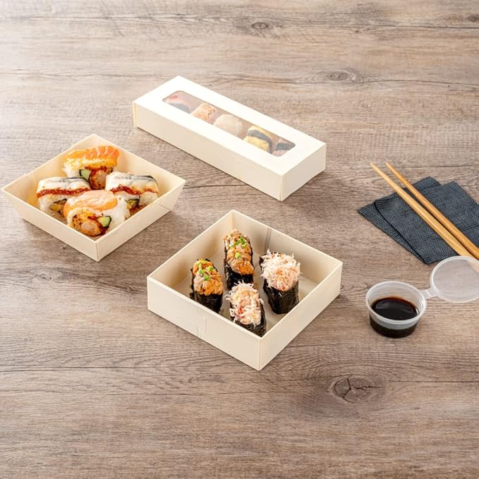 Restaurantware Taipei 17 Ounce Food Containers 100 Square Wooden Bento Boxes - Lids Sold Separately Grease Impermeable Poplar To Go Boxes Disposable Serve Noodles Dumplings And More