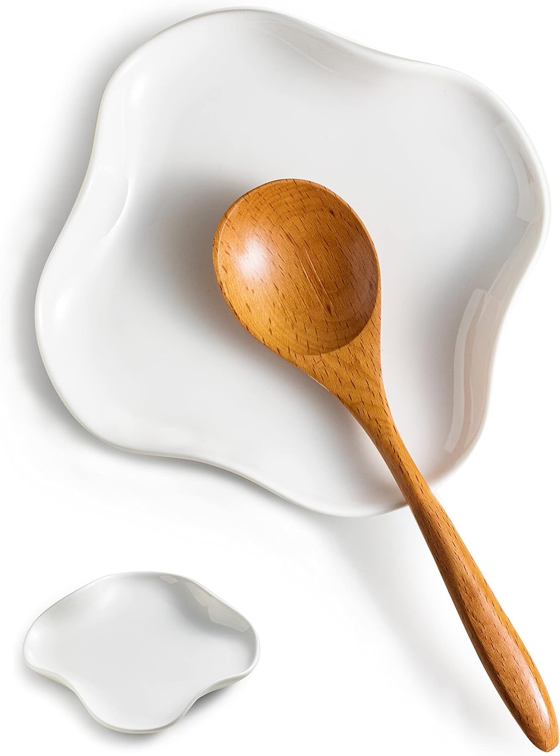 Spoon Rest, Spoon Holder for Stove Top, Farmhouse kitchen Decor Spoon Rack Cooking Holder for Multiple Utensils, White, Ruffled Edge
