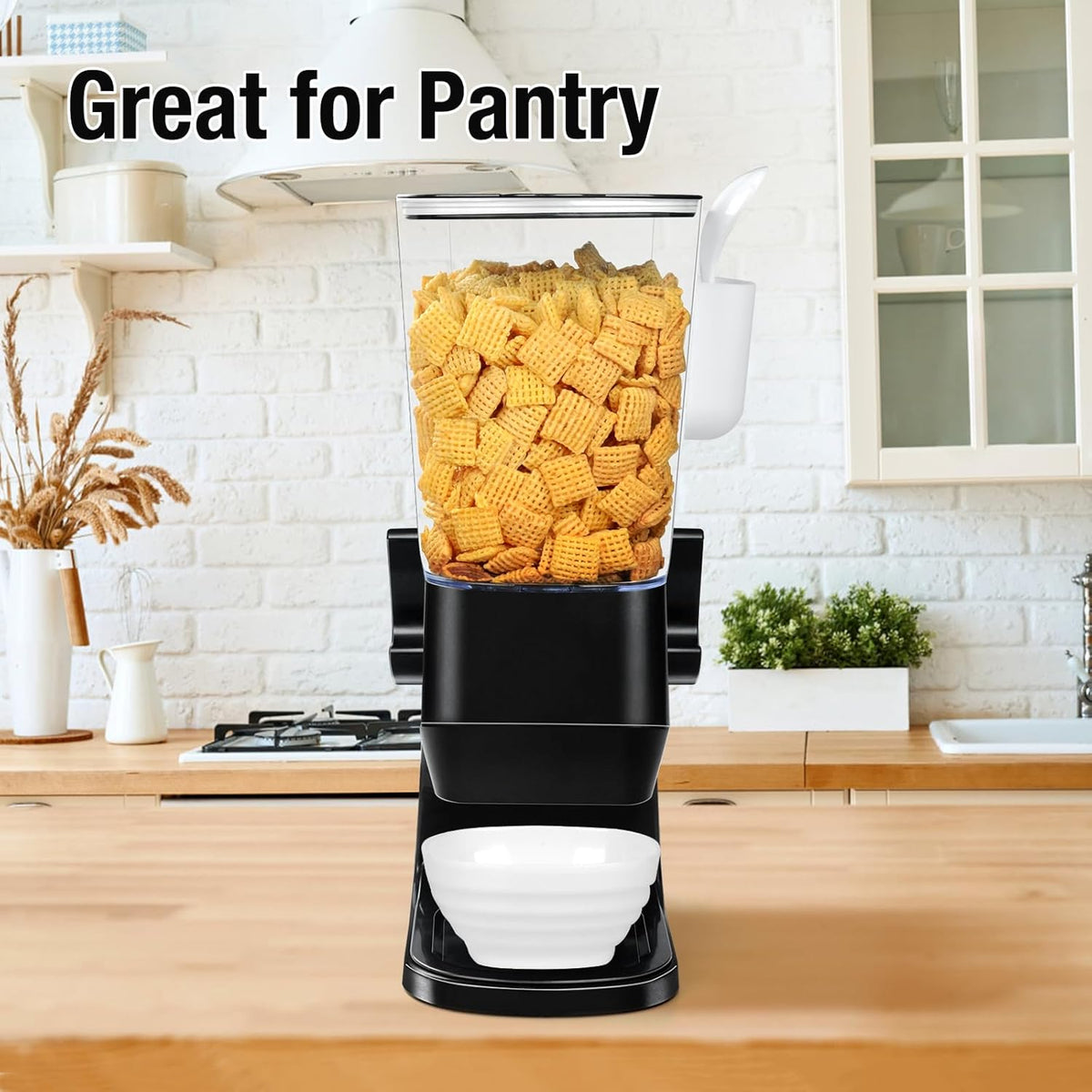 Cereal Dispenser Countertop Wath Bowls and Spoons Cereal Containers Storage for Pantry Snack Organizer Dry Food Storage Container with Lid for Kitchen Organization Oatmeal Nut Granol（Black 1 pack ）