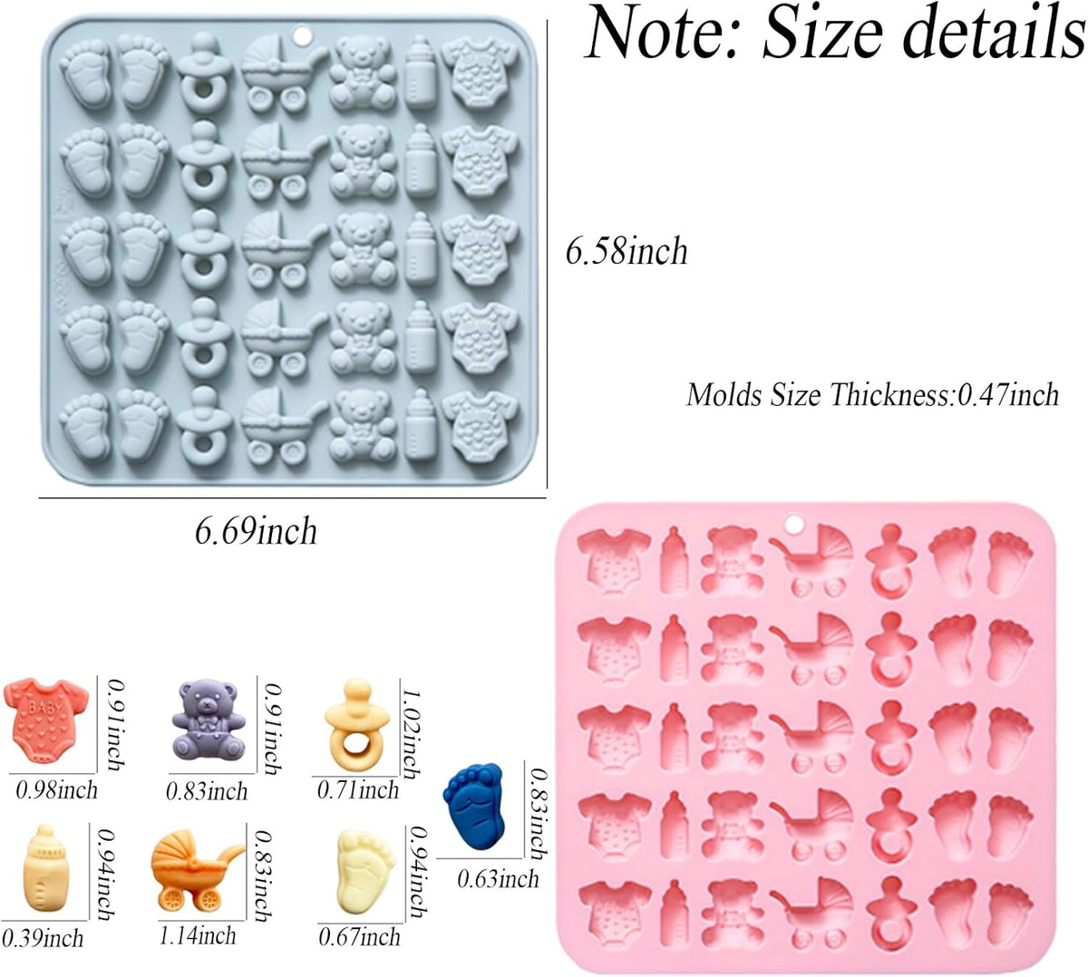 2 Pcs Baby Shower Chocolate Molds, 35 Cavity Baby Feet Mini Molds Baby Bottle Pacifier Baby Onesie Baby Carriage Bear Molds for Baby Shower Party Cake Decoration Cupcake Topper