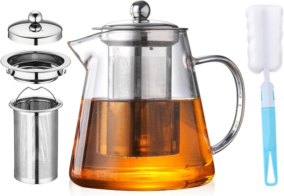 750ml (25oz) Upgraded Glass Teapot with Infuser,Heat Resistant with Removable Infuser, Borosilicate Clear Glass Tea Pots for Loose Leaf Tea and Blooming Tea Cook teapot