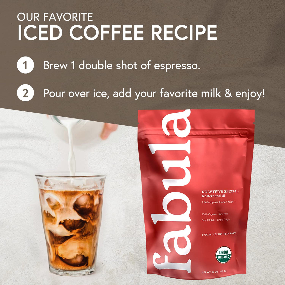 Fabula Coffee Half-Caff Medium Roast Whole Beans - Organic - Low Acid - Single Origin - Non-GMO - Mold Free - 12 Ounces