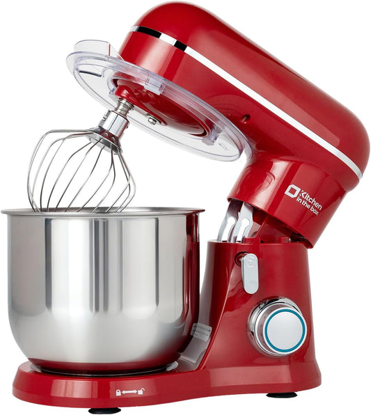 Kitchen in the Box Stand Mixer, 3.5 QT Small Electric Kitchen Mixer, 10-Speed Portable Lightweight Food Mixer with Stainless Steel Bowl, Egg Whisk, Dough Hook, Beater (Ruby Red)