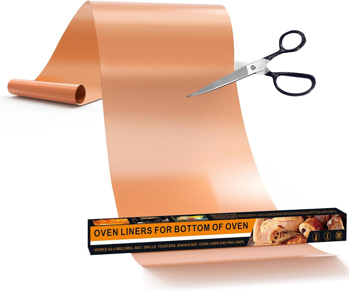 UBeesize 75 Inch Roll Reusable Copper Oven Liners for Bottom of Oven,Thick Heavy Duty Non Stick Teflon Oven Mats Cut to Custom Fit Electric, Gas, Toaster，Convection, Microwave Ovens and Grills