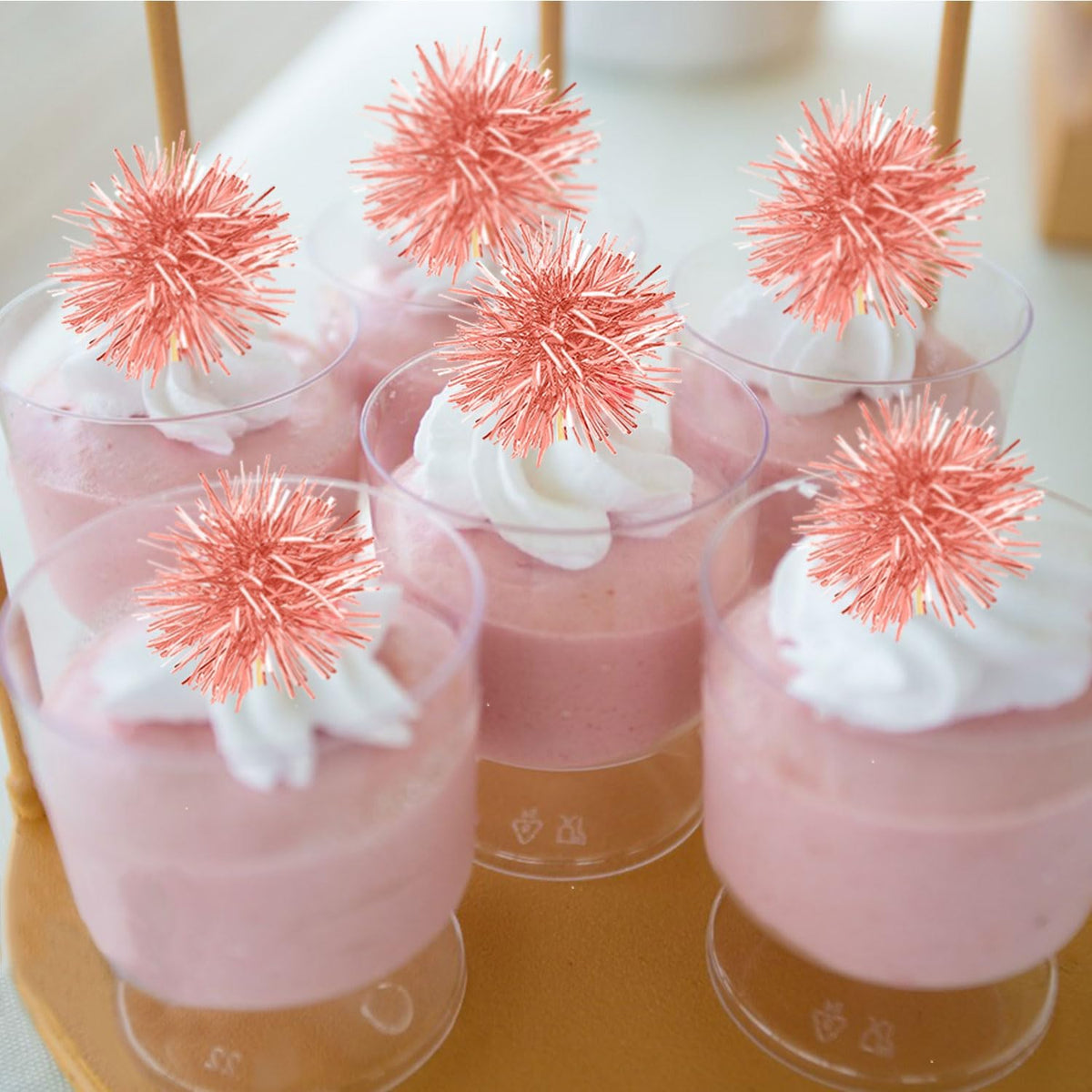 80 Pcs Firework Cupcake Topper Rose Gold Graduation Cake Decorations Foil Frill Toothpicks for Party Decoration, Cake Toppers, Picnics, Bar, Birthday, Holiday (Rose Gold)