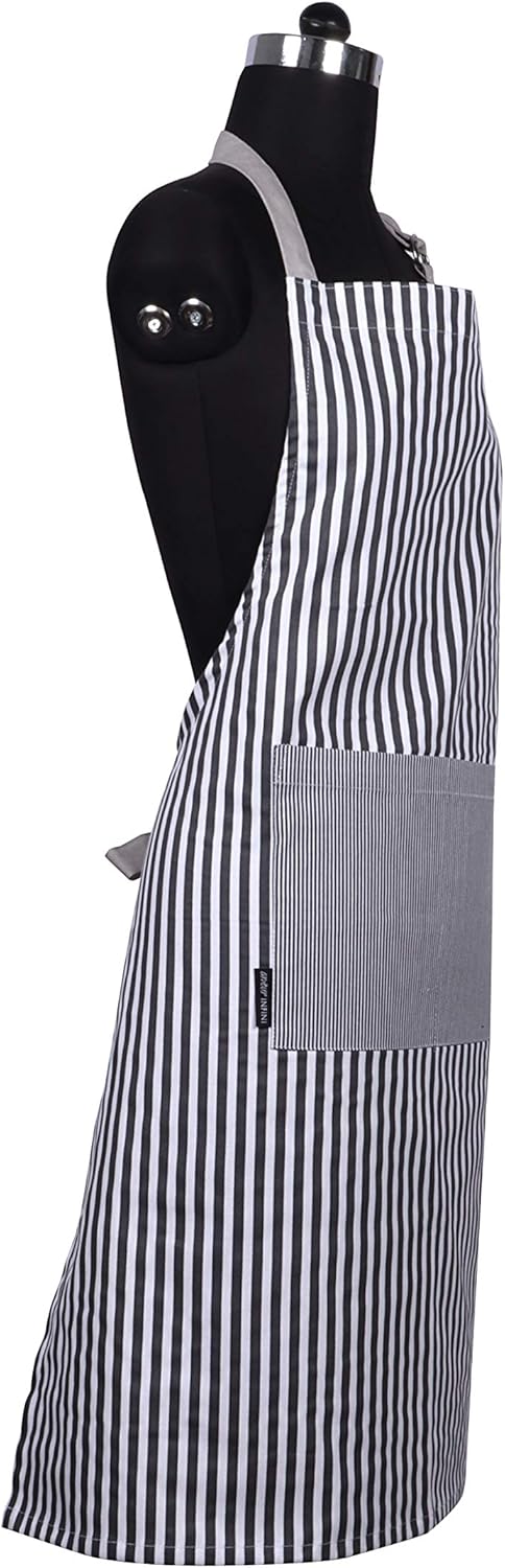 AMOUR INFINI Cotton Aprons for Women with Pockets Adjustable Strap and Waist Ties Washable Printed Aprons for Baking, Cooking, Gardening (Pack of 2- Charcoal & Yellow)