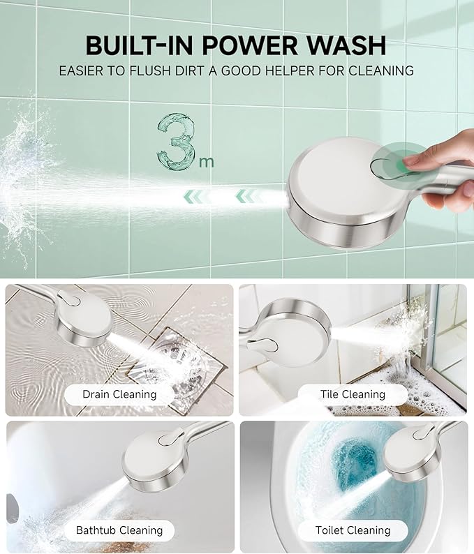 Filtered Shower Head with Handheld, 9-Spray Mode High Pressure Detachable Shower Head with Filters for Hard Water - Remove Chlorine Brushed