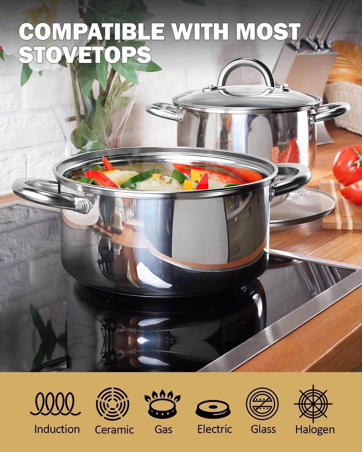 Cook N Home Stockpot with Lid, Basics Stainless Steel Soup Pot, 12-Quart