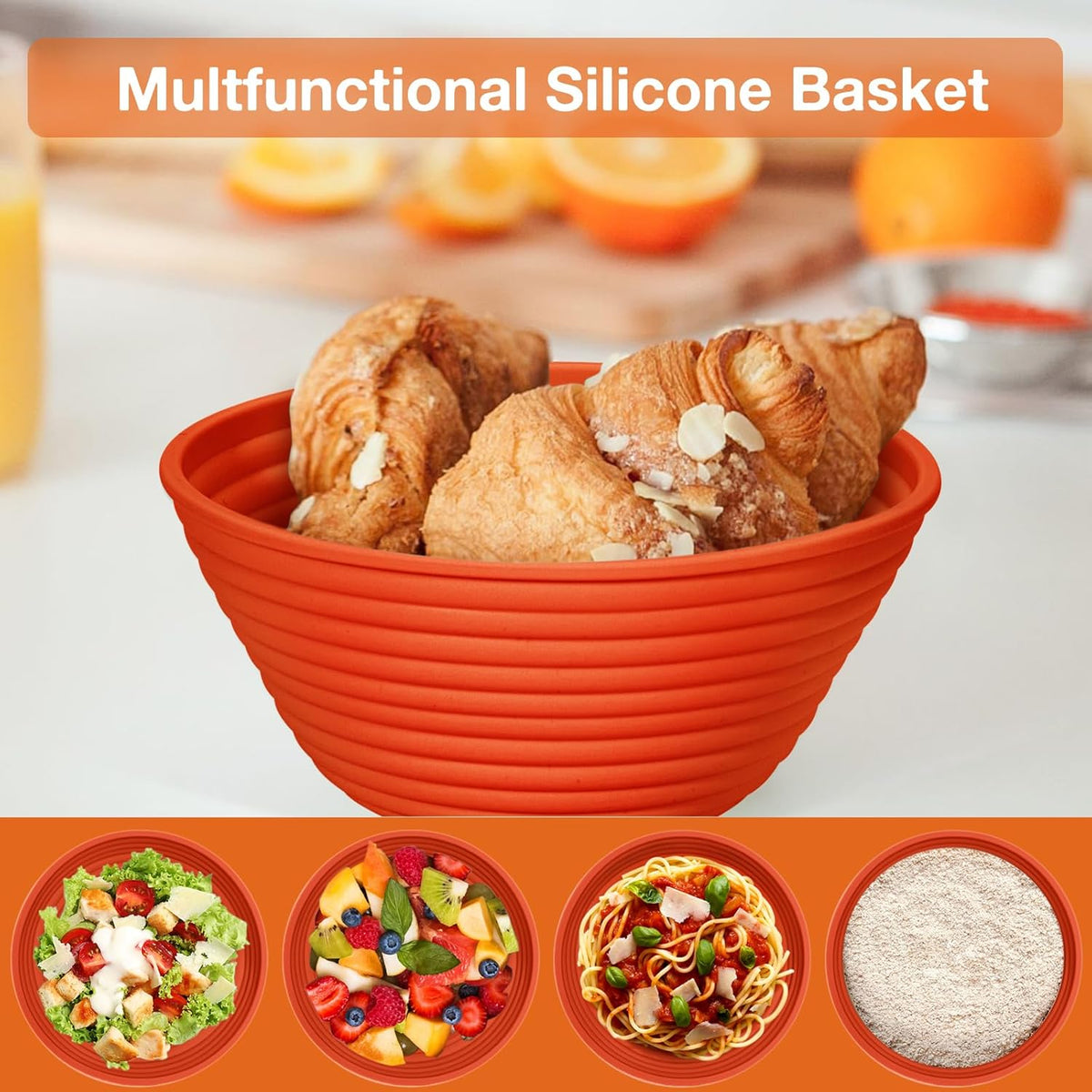 Silicone Banneton, Sourdough Bread Baskets (Set of 6, 5 Inch), Round Proofing Bread Bowls with Starter Kit, Bread Making Baking Supplies