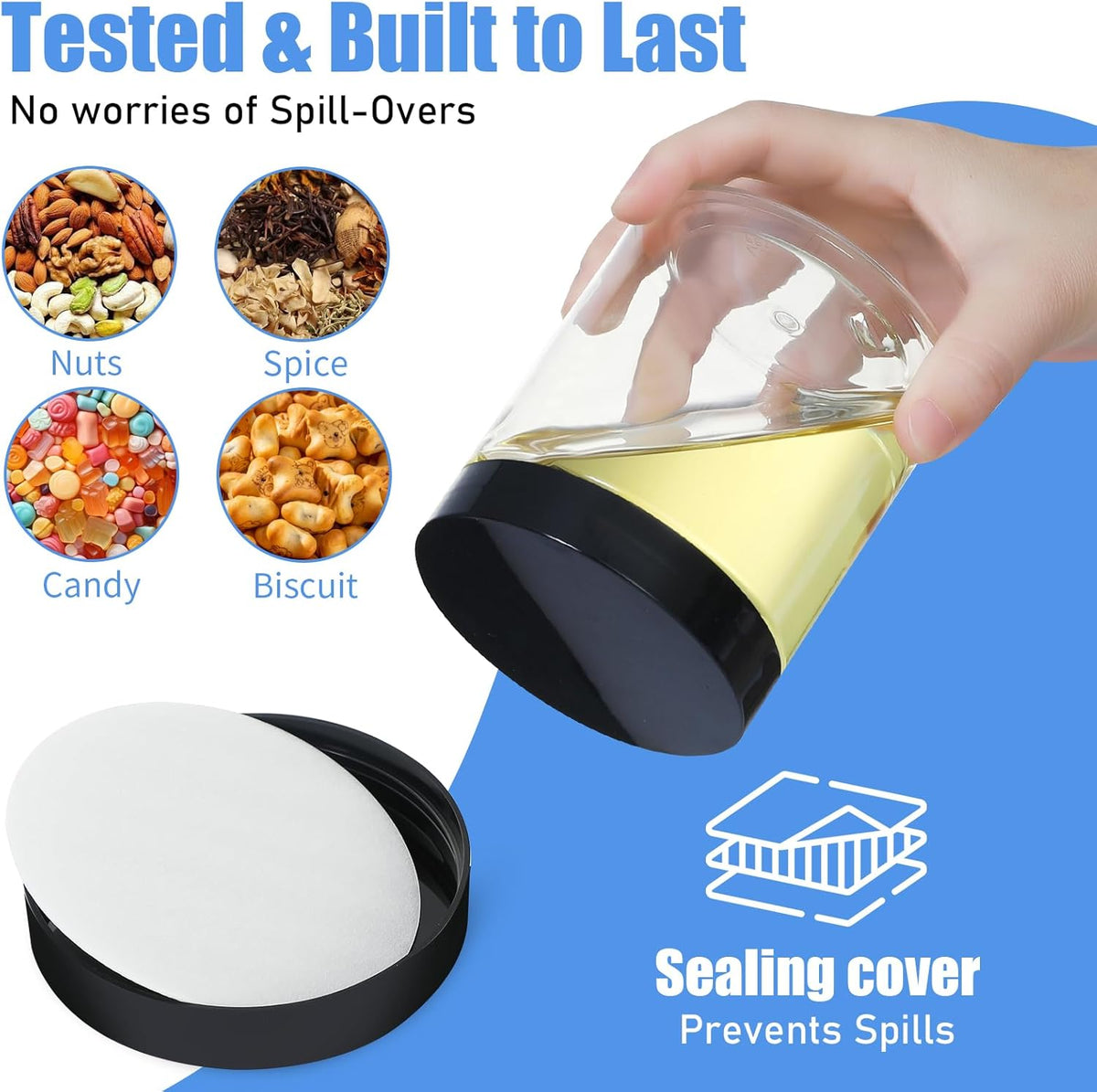 Plastic Jars with Lids,Airtight Container Ideal For Dry Food, Honey Jam, Peanut Butter,Cosmetics, Cream, Bathroom and Storage Included Extra Label and A Pen (30 PCS Black Lids)