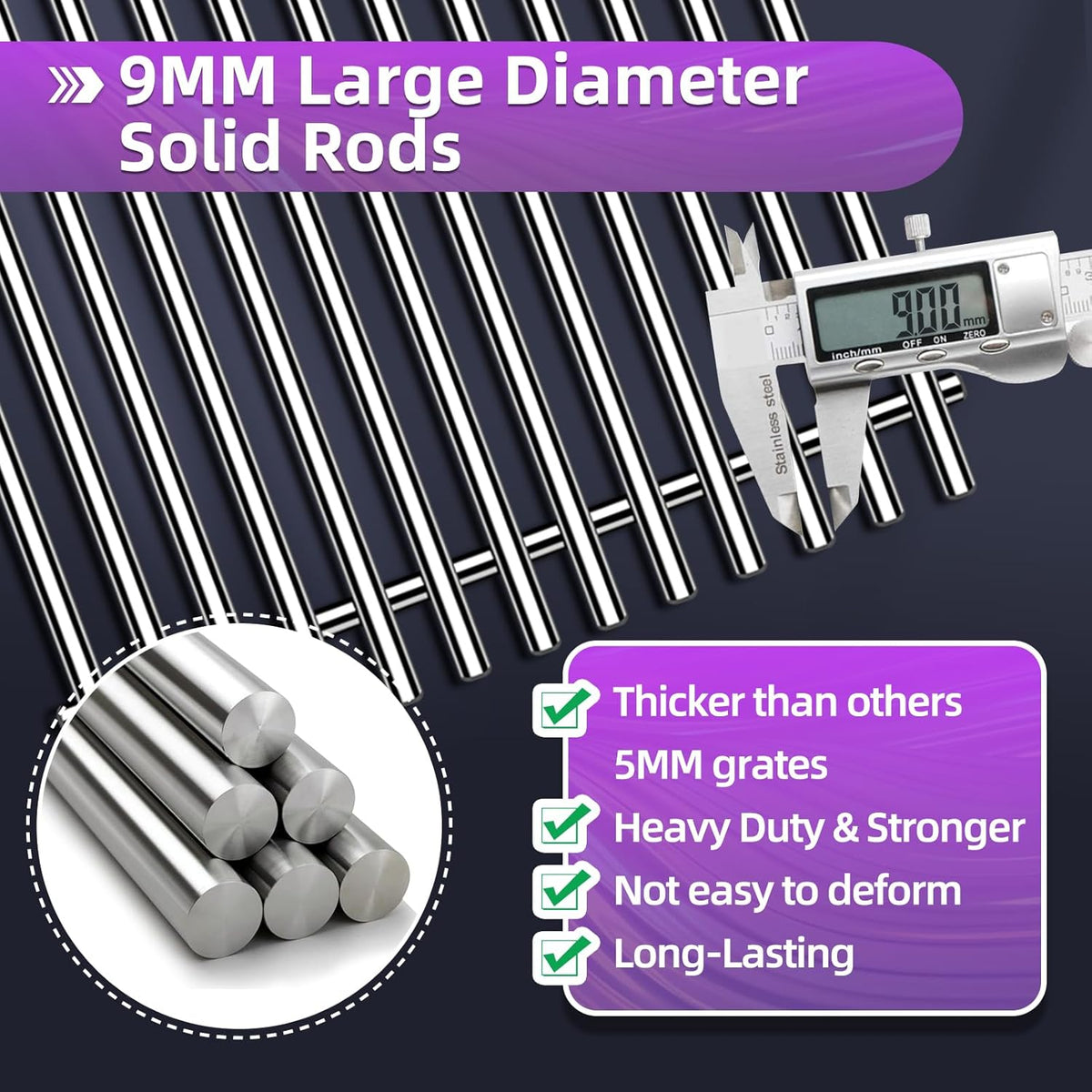 9MM 304 Stainless Steel Grill Grates for Weber Spirit E-210 E-220 S-210 S-220 Gas Grills with Front-Mounted Control 7637 Grill Replacement Parts for Weber Spirit I & II 200 Series 17.5 inch
