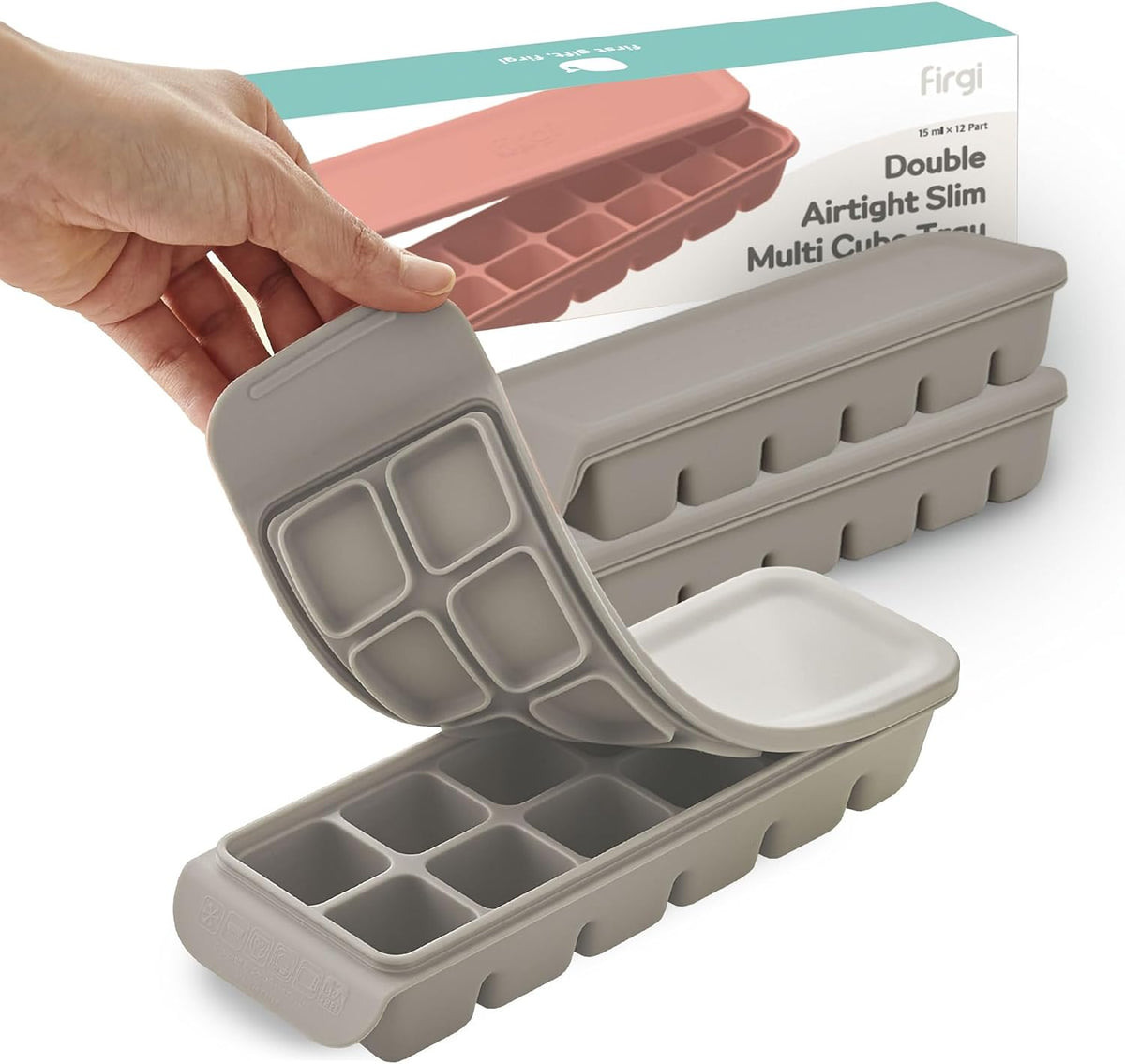 Silicone Freezer Trays with Lid,2ea 0.7oz 12 Cube-Leak Proof Silicone Freezer molds for Homemade Baby Food Breastmilk, Purees, Vegetables, Fruit, Baby Food Jars Ice Tray with Lid BPA Free Gray