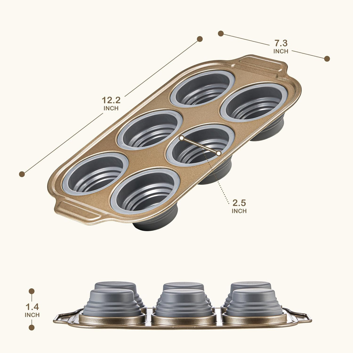 2-Pack Silicone Foldable Muffin Pans With Metal Reinforced Frame Silicone Cupcake Molds Nonstick 6 Cups For Baking,Homemade Muffins,Cupcakes,Egg Bites,Brownies,Puddings