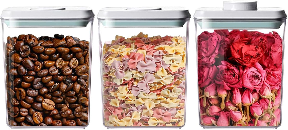 Airtight Food Storage Containers with Lids Pop Up Containers Pasta Organizer for Kitchen Pantry Cereal Snack Flour Sugar Coffee (3pc 1200ml / 1.26qt)