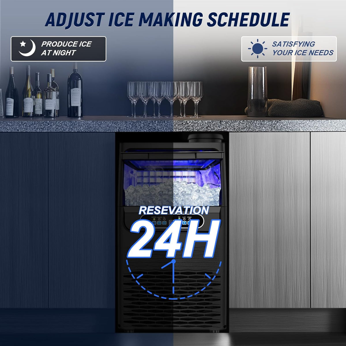 100LBS/24H High Output - Commercial Under Counter Ice Maker with 30LBS Storage - Built-in/Freestanding Design, Self-Cleaning & 24H Timer - for Home Bars Outdoor
