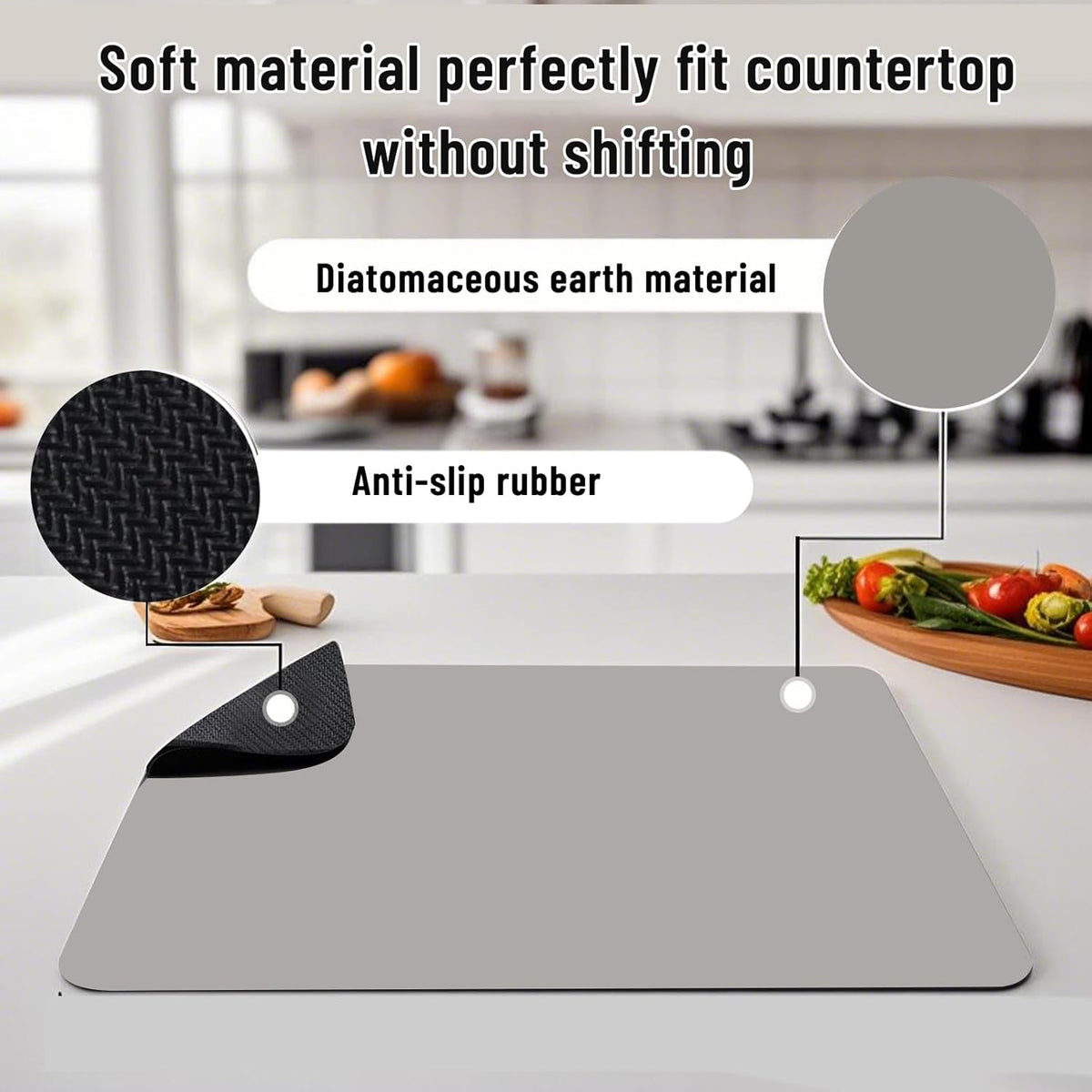 Coffee Mat Dish Drying Mat Quick Drying Hide Stain Rubber Backed Absorbent Coffee Bar Accessories Suitable for Coffee Maker Espresso Machine Stand Mixer Coffee Pot 12"x19" Light Grey