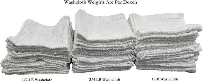 12 Inch x 12 Inch White Cotton Value Washcloths - Reusable Lt Weight Thin Cloth Rags - Bath/Exfoliating/Kitchen/Garage - 3/4 Lb per Dozen - Set of 48