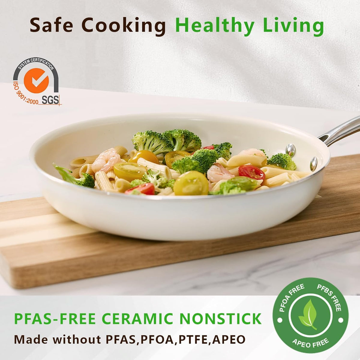 11" Ceramic Nonstick Frying Pan, Skillet, Cooking Pan Non Toxic with Stay Cool Handle for Induction, PTFE & PFAS & PFOA Free, Dishwasher/Oven Safe, White